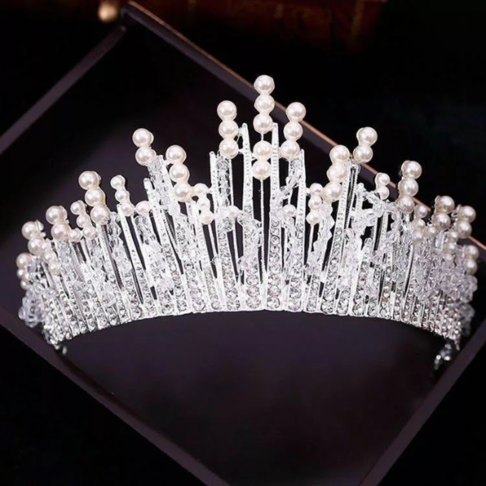 Lila Crystal and Pearl Bridal Tiara - Picture 3 of 7